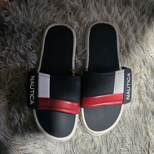Nautica Black and Red Slide Sandals